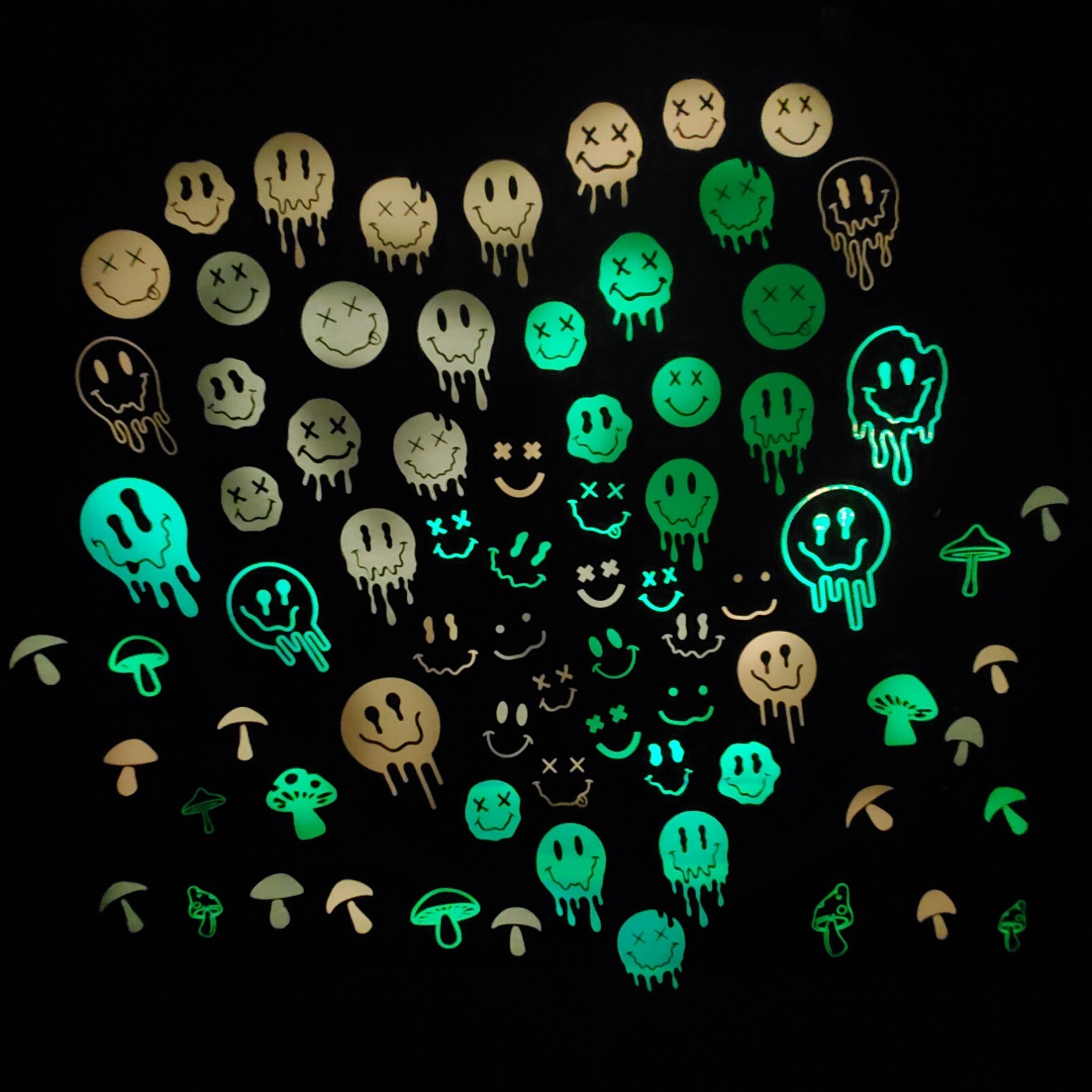 Glow In The Dark Vinyl Decal Smiley Face Drip Effect Lit Studio Decor Full Sheet