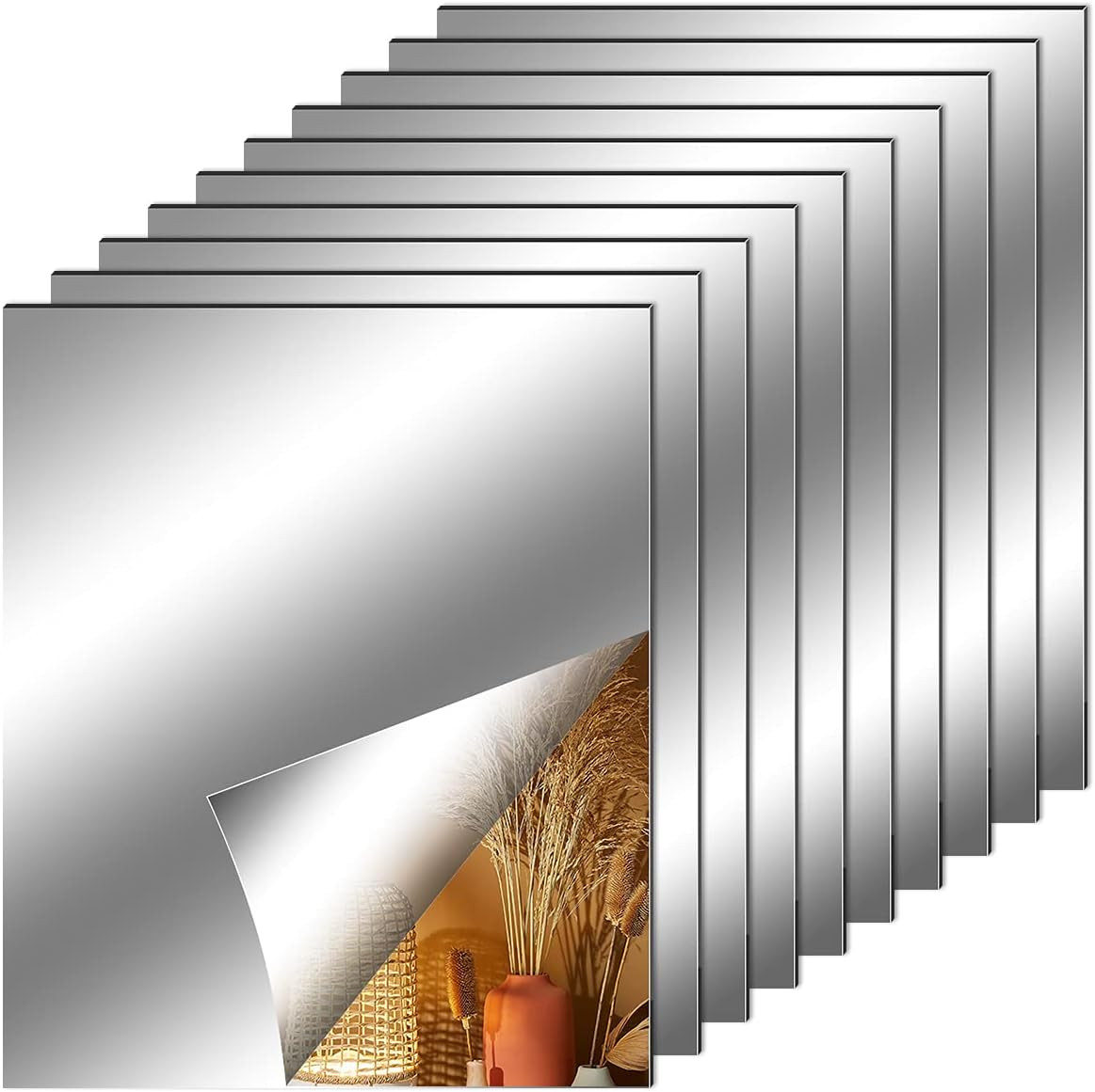 Fantasyon 10 Pieces Flexible Mirror Sheets, Self Adhesive Decorative Plastic Mir