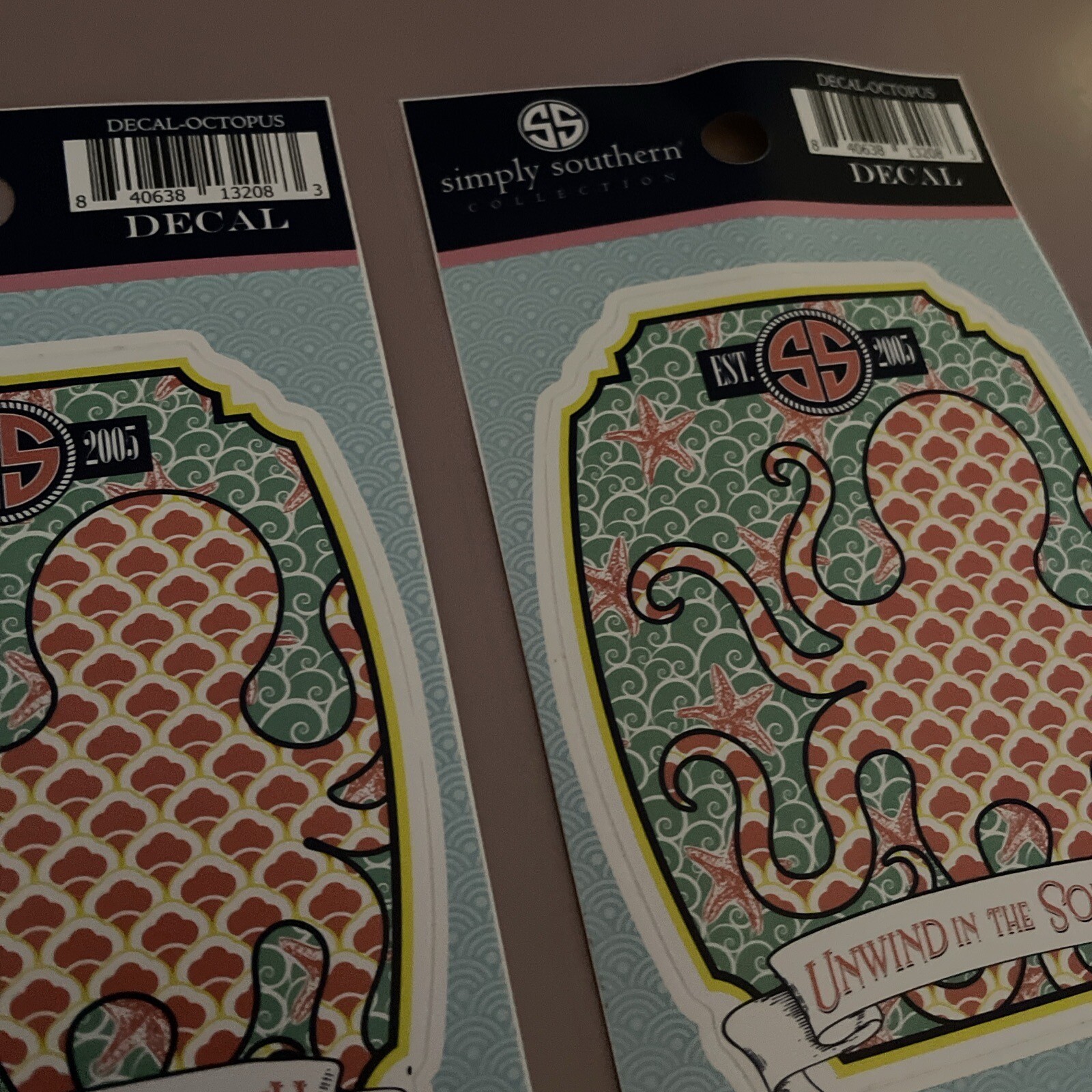 Two Simply Southern Octopus Decals Stickers “Unwind In The South”