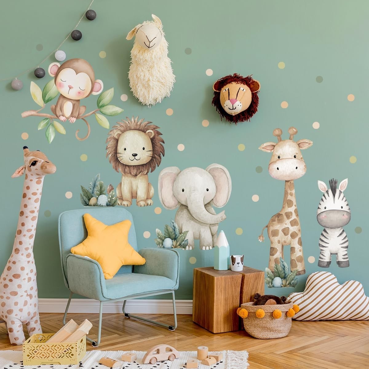 Safari Animals Nursery Wall Decal, Peel and Stick Nursery Mural Jungle Animal…