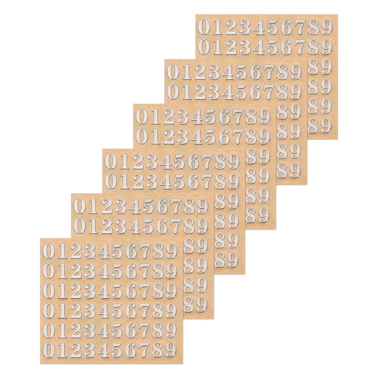 6 Sheets 4.5mm Silver Number Resin Stickers 3D 1 to 9 Silver Mini Number Sticker