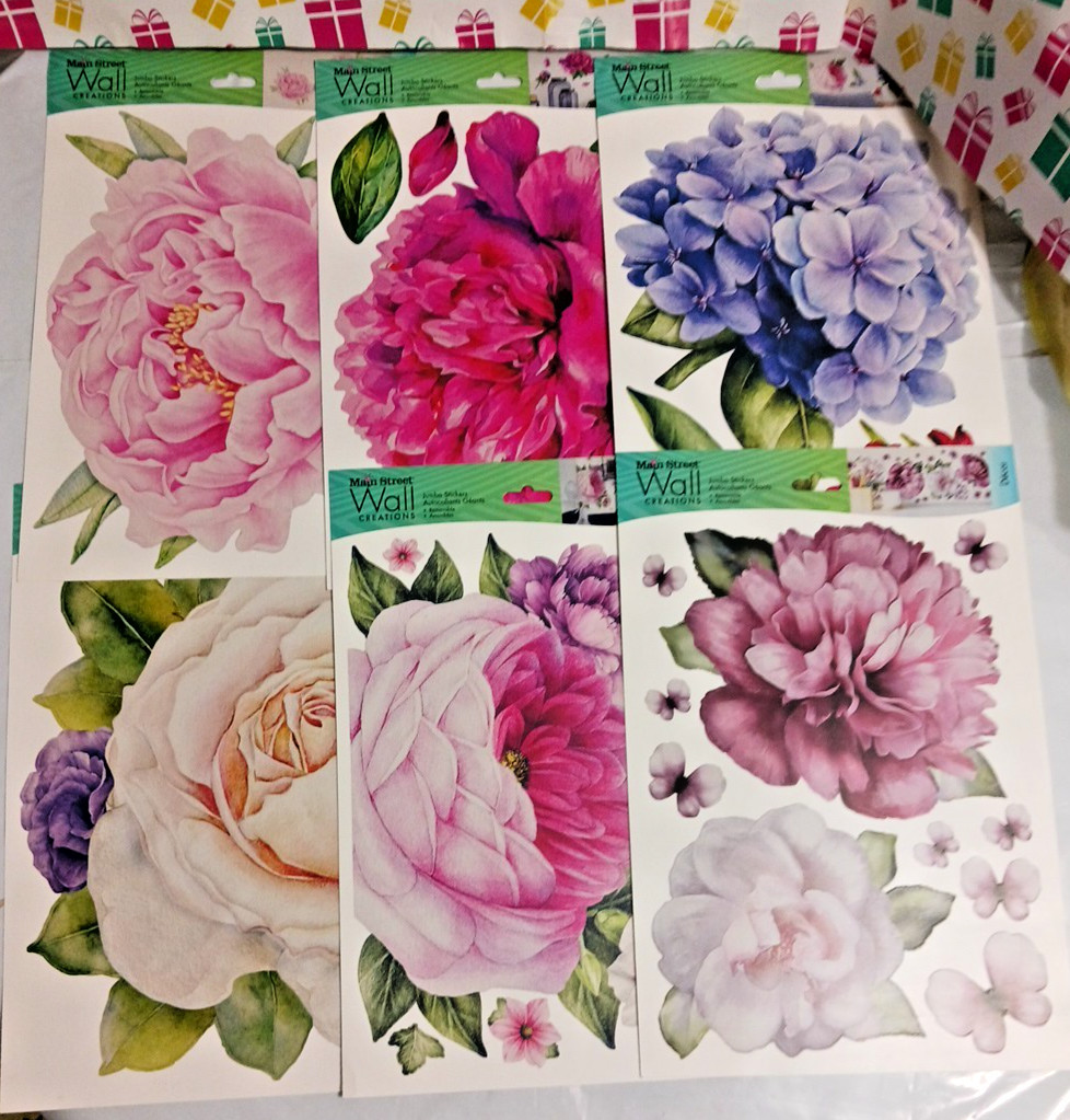 Wall Decal stickers Jumbo 10″ Flowers. Rose + Pink. 6 sets Peel and stick floral