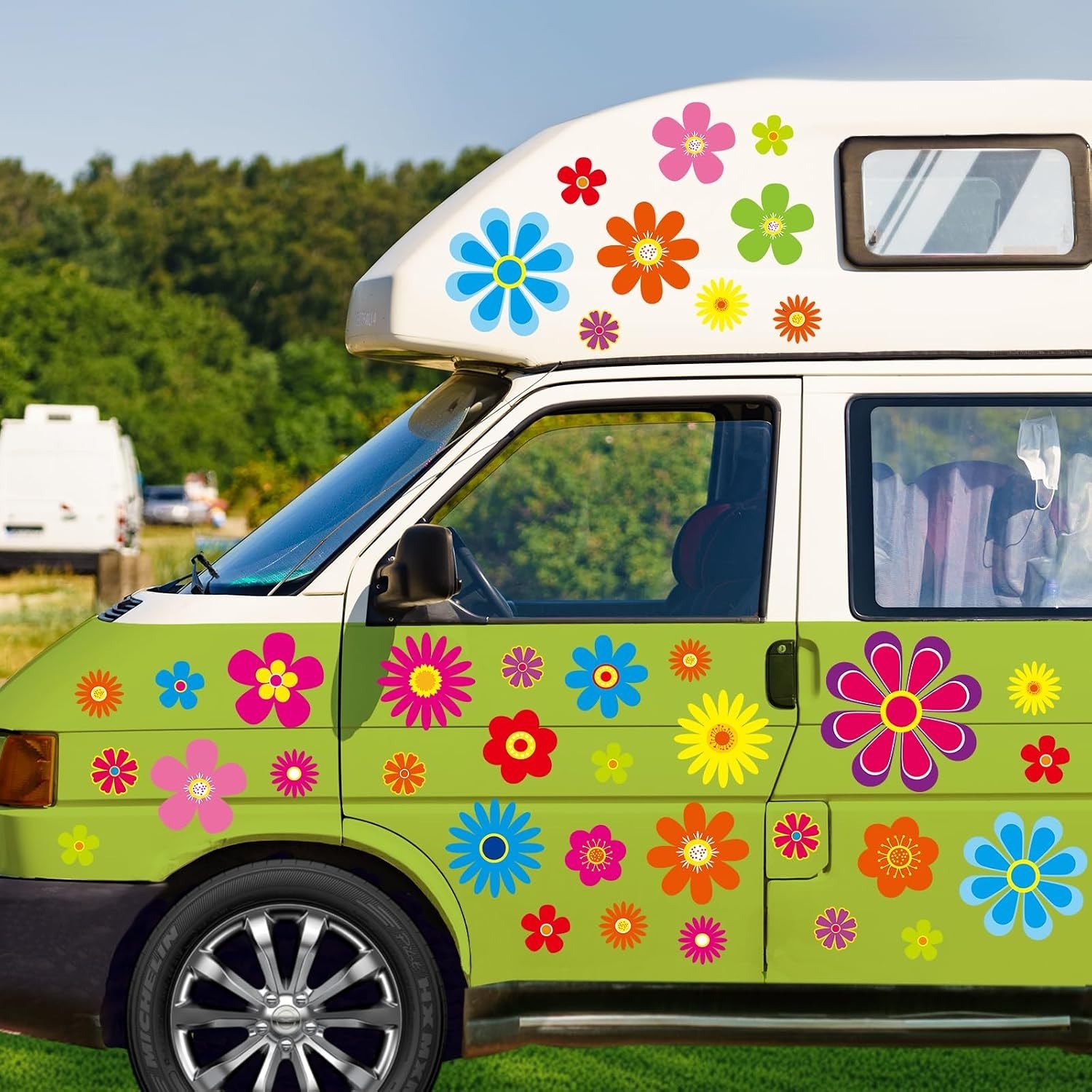 Daisy Stickers 180 Pcs Flower Car Decals 60’S Hippie Stickers Daisy Vinyl Retro