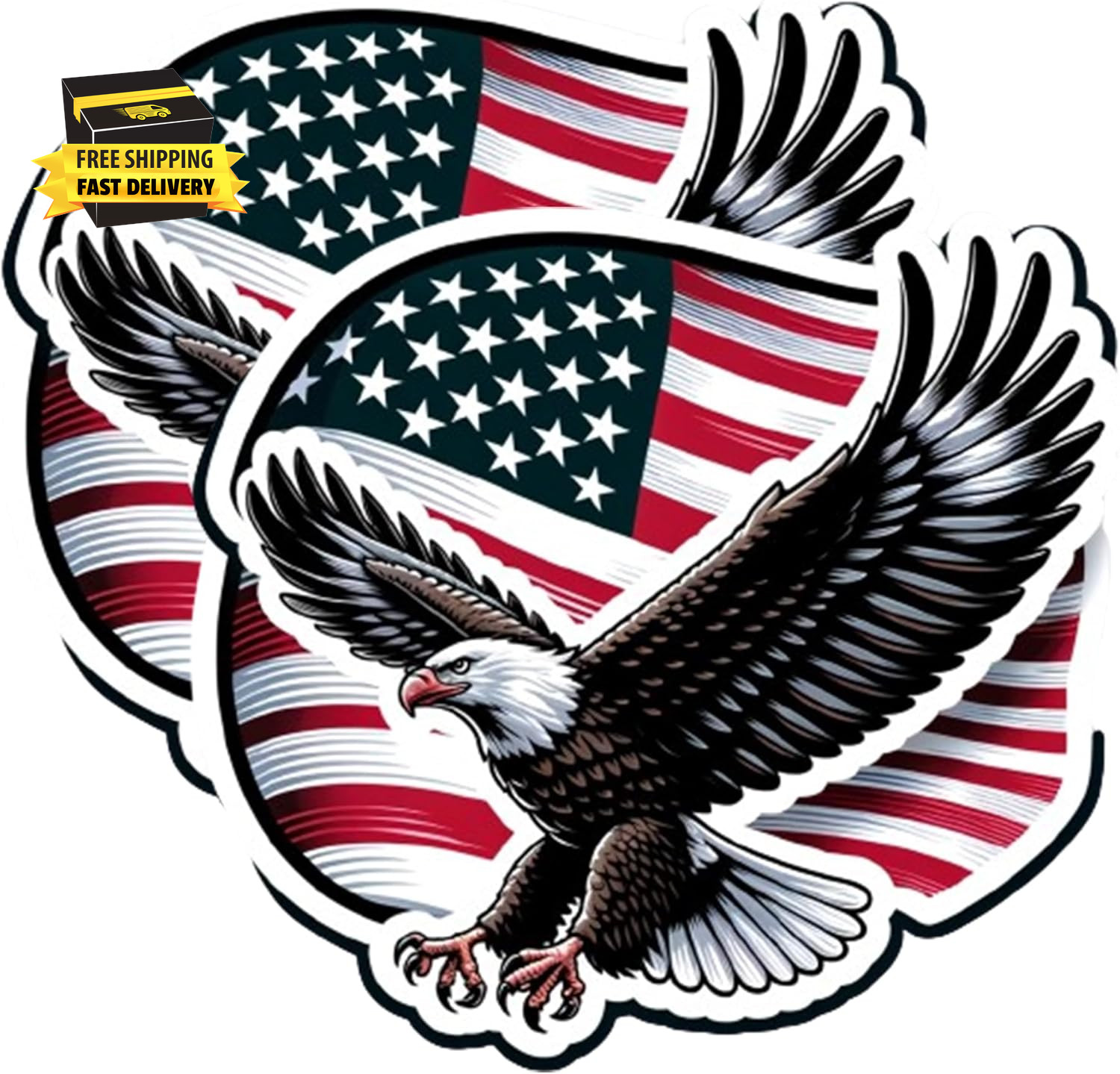 2-Pack American Flag Bald Eagle Patriotic Vinyl Sticker Decal – 4 Inches – Patri