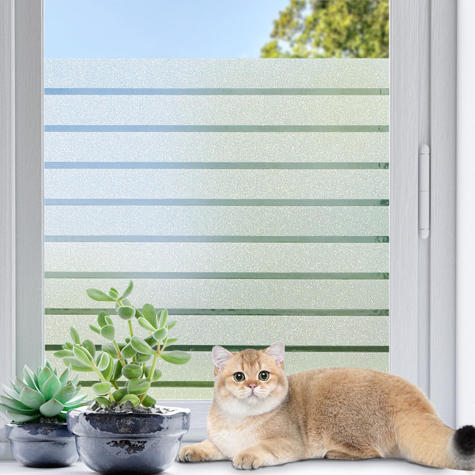 Coavas Frosted Striped Window Privacy Film for Bathroom Glass Door, Static Cl…