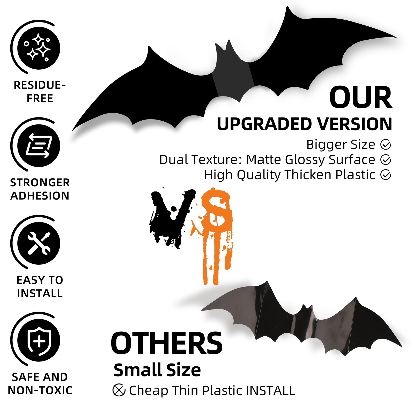 Bats Wall Decor – 120 Realistic PVC 3D Black Scary Bat Wall Stickers for Cree…