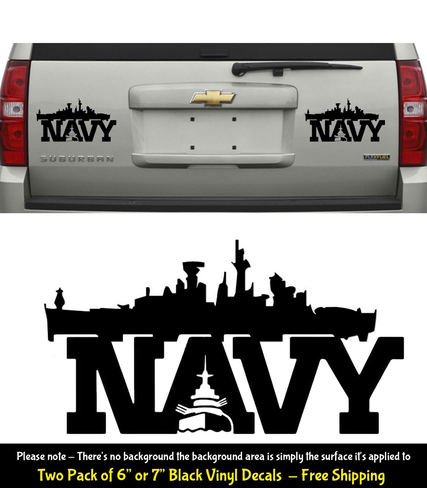 US Navy Ship Warship Black Vinyl Decals Vehicle Door Bumper Any Flat Surface