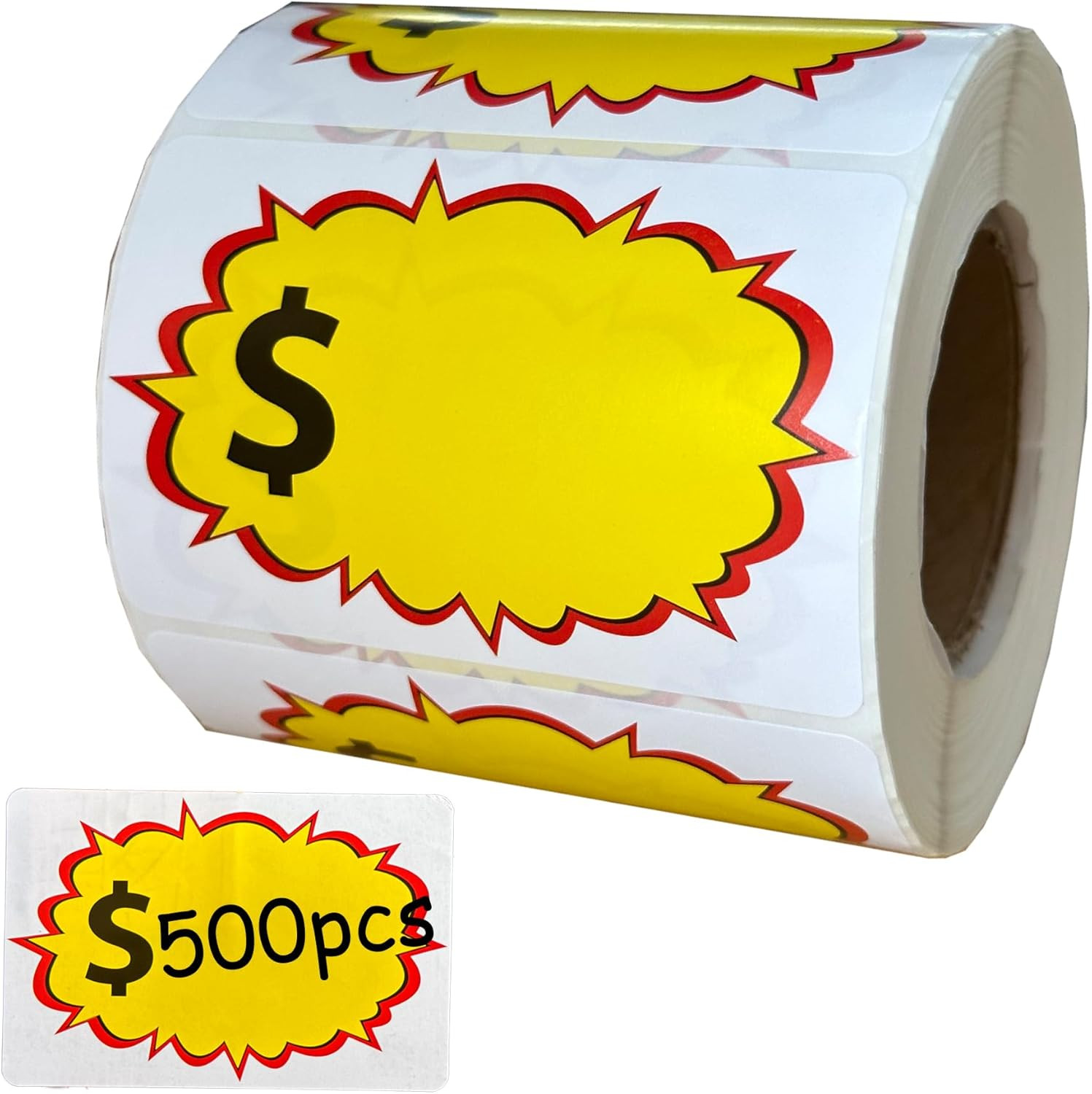 500 Yellow Starburst Price Stickers, Vinyl, Contemporary Style