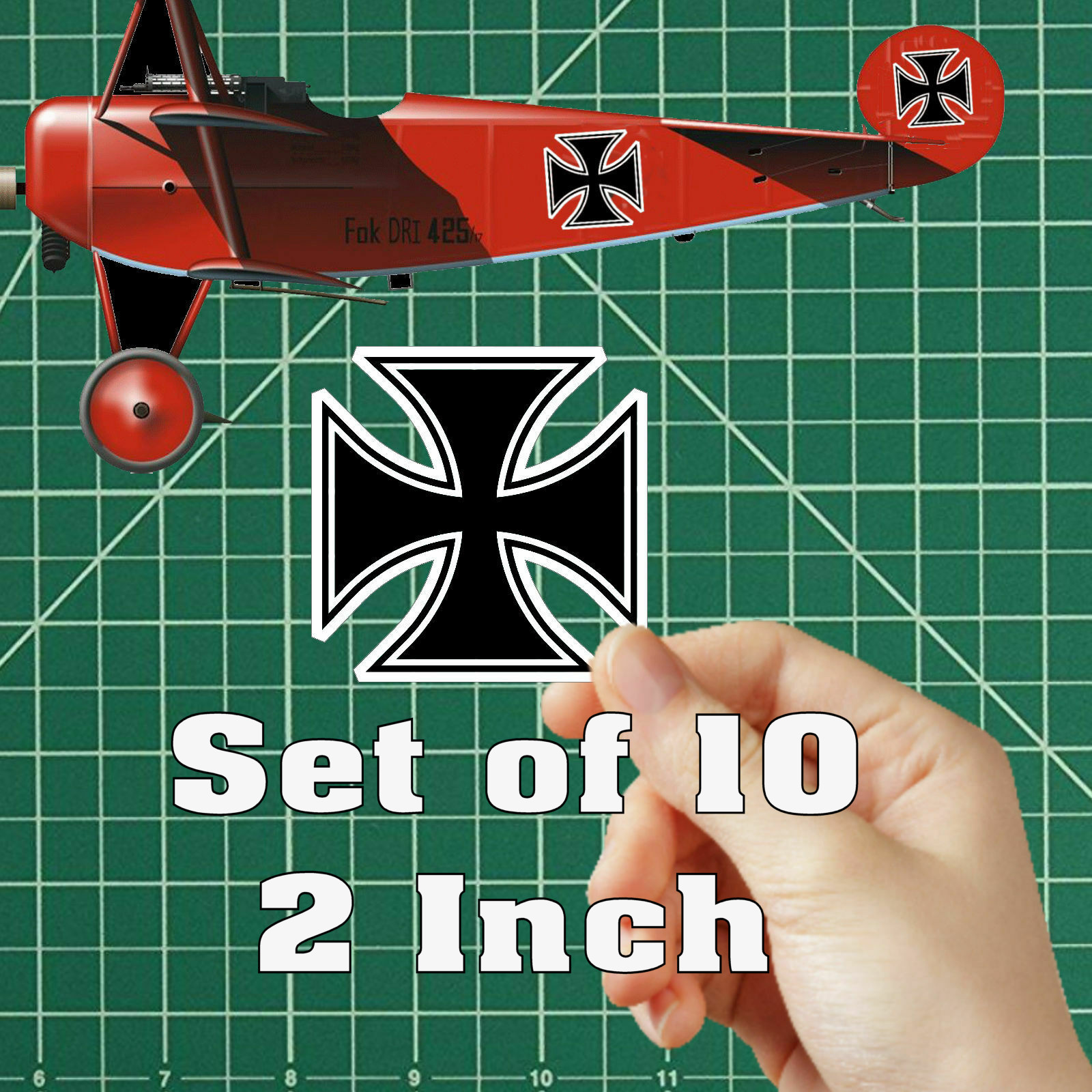German Maltese Fokker Iron Cross Peel & Stick Stickers RC Planes Set of 10 @ 2″