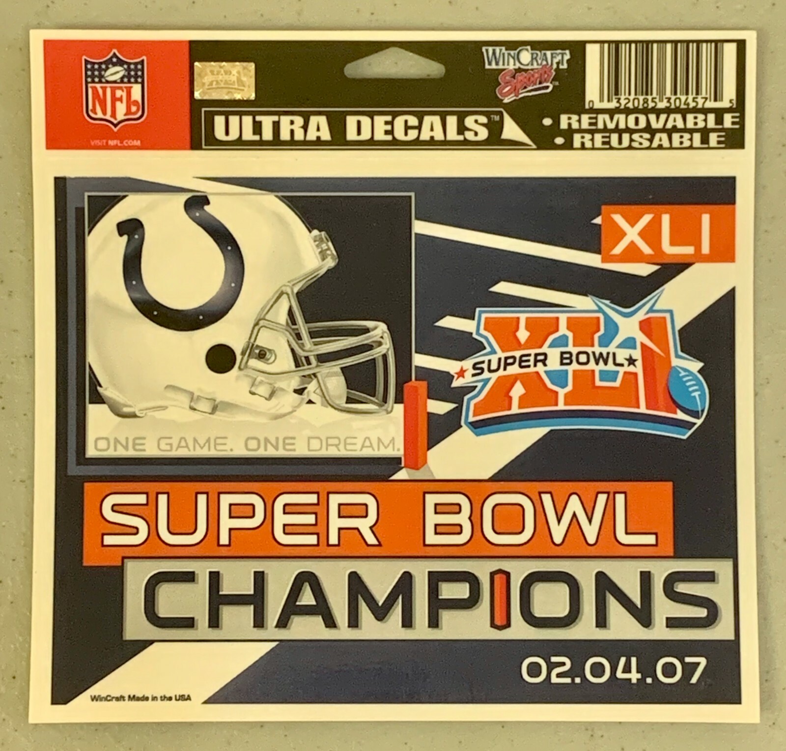 2007 Indianapolis Colts Super Bowl XLI Champs 5.5″x6″ Ultra Decal Logo Sticker
