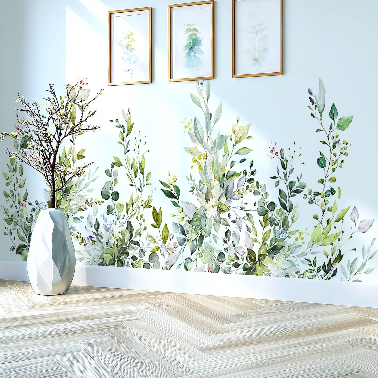 Green Plants Leaves Wall Decals Peel and Stick, Large Floral Flowers Wall Sti…