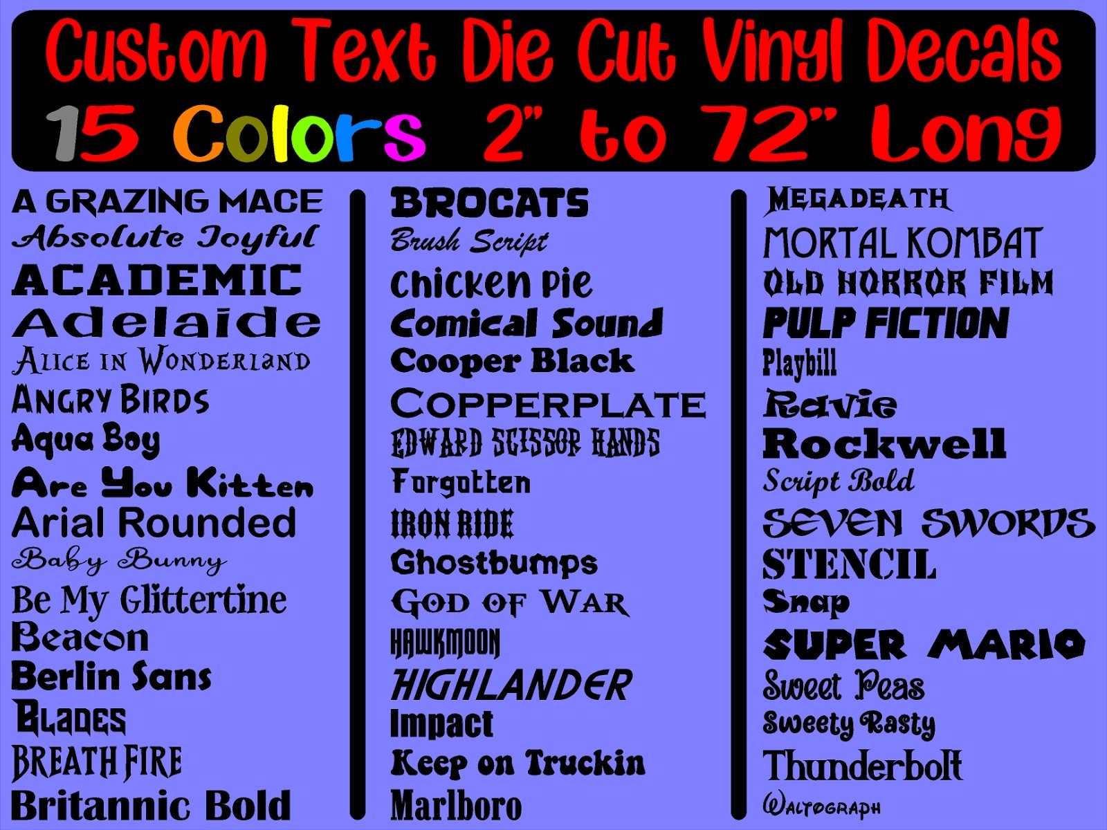 Custom Text Vinyl Lettering Die Cut Vinyl Decal Personalized 2″ to 72″ Long