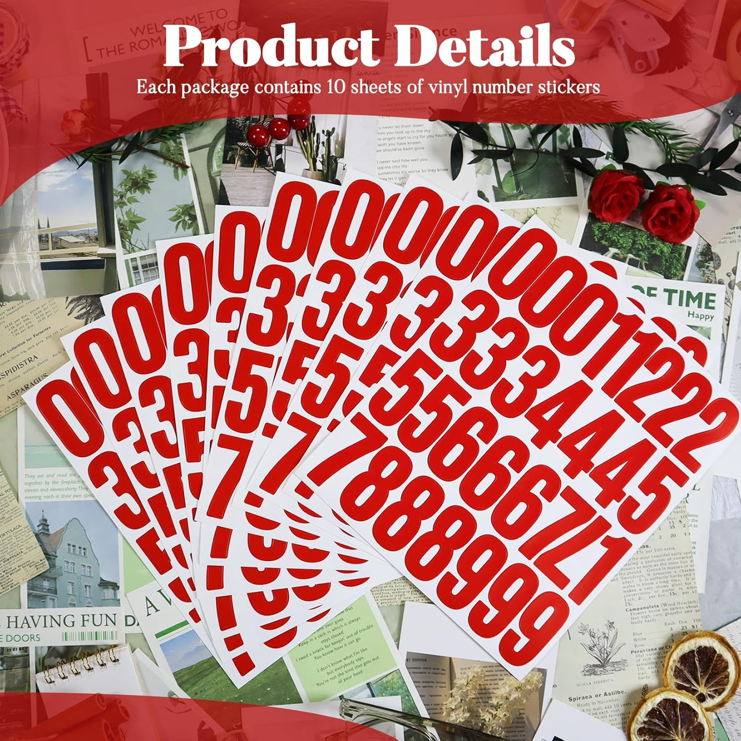 300 Number Stickers, 10 Sheets 2 Inches Self-Adhesive Vinyl 0-9 Decals for Scrap