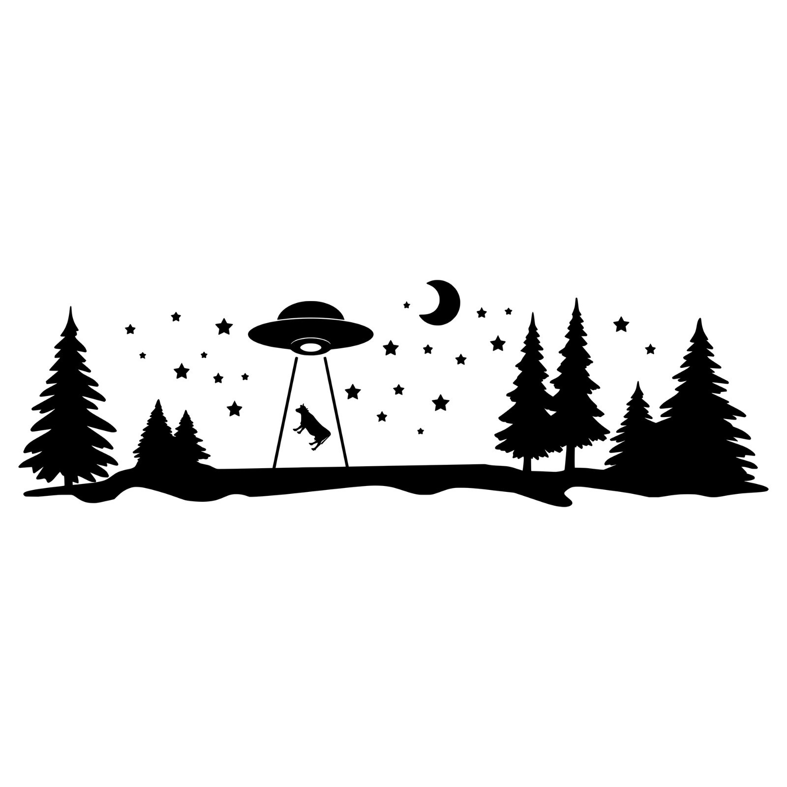 Cow Abduction UFO Moon Stars Vinyl Decal – Camping RV Travel Trailer Scene
