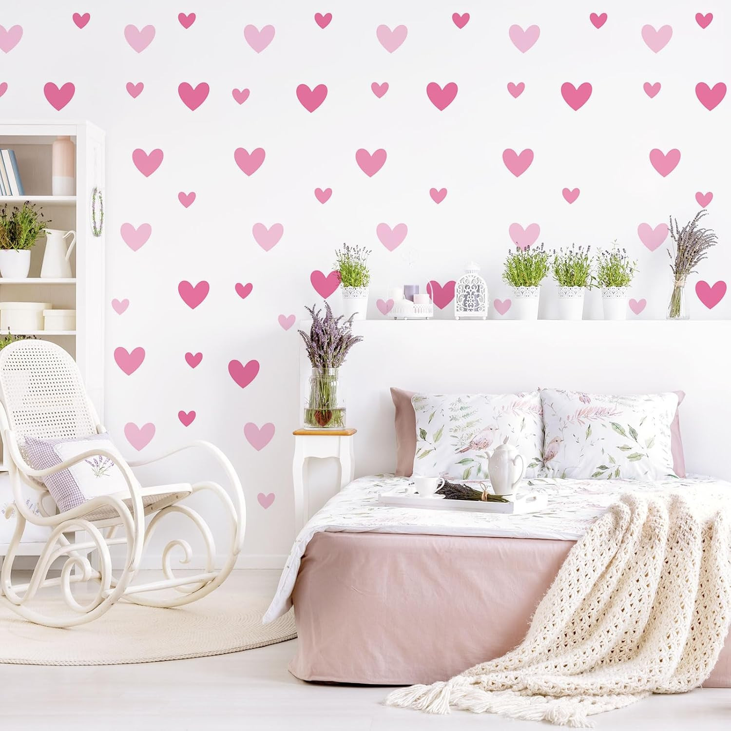 170 Pcs Heart Wall Decals – Peel and Stick Pink Decor for Girl Bedroom, Nursery,