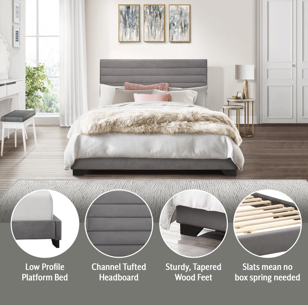 edie upholstered queen horizontal turft platform bed charcoal