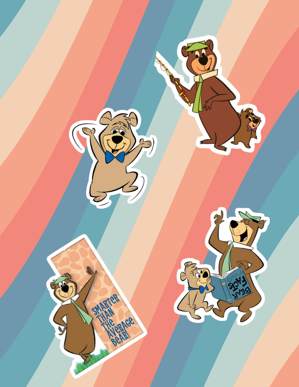 Yogi The Bear Retro Cartoon 4pc Sticker Pack