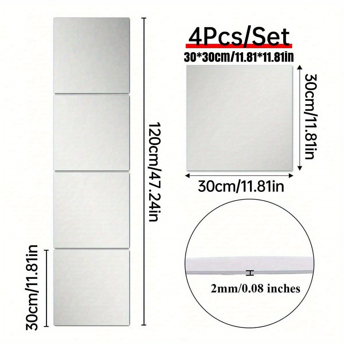 Removable DIY Square Mirror Tile Metal-Free Peel And Stick Bedroom Hanging Decor