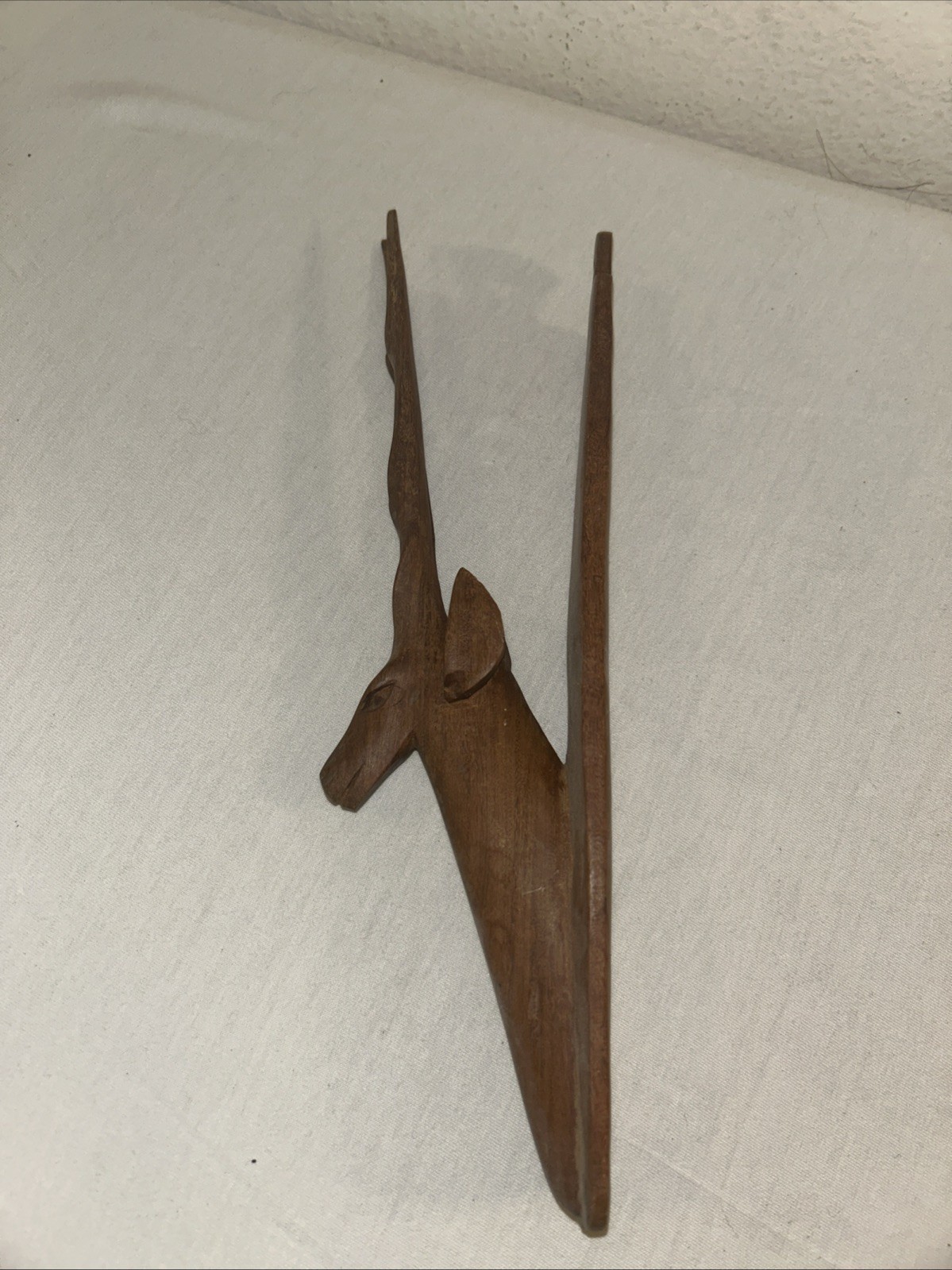 Vintage MCM Hand Carved Wood Antelope Wall Art Plaque Made In Africa 10″
