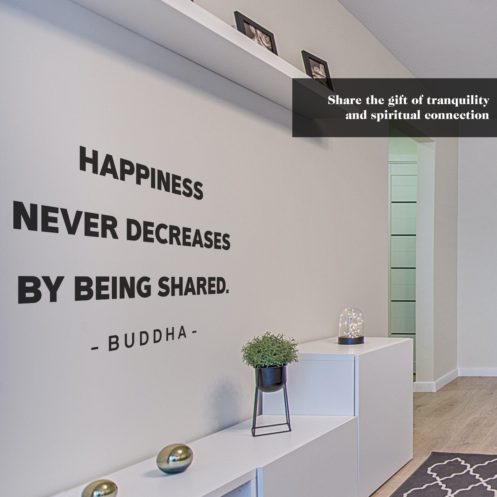 Happiness Never Buddha Wall Decal Inspirational Sticker Quote Mindfulness Decor