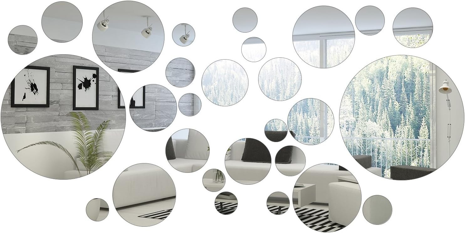 Geometric Round Acrylic Mirror Stickers – Set of 32 for Modern Living Spaces