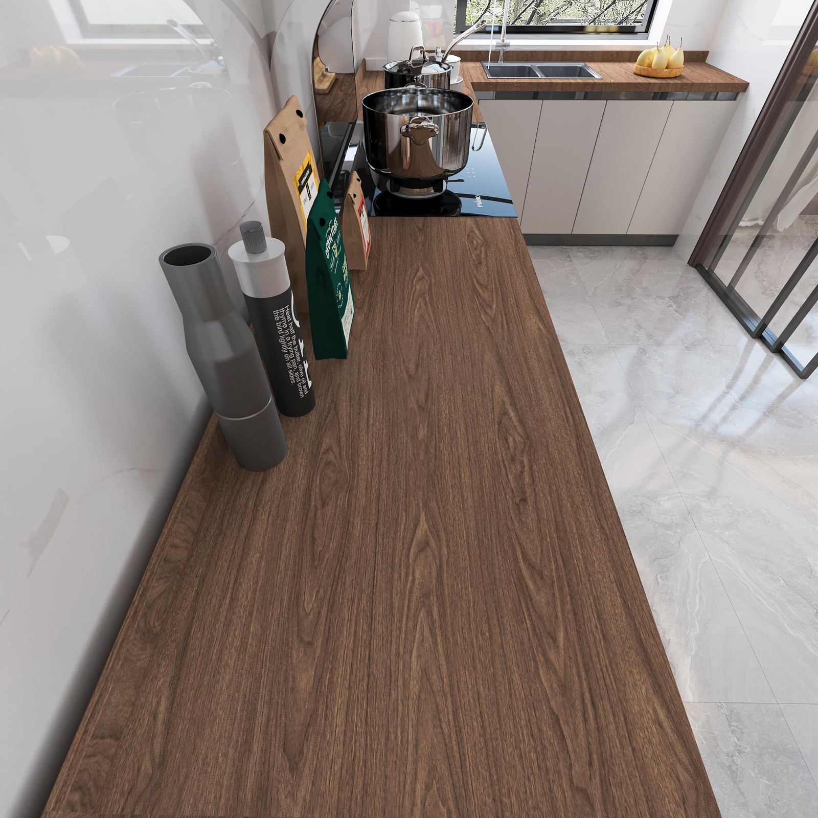 Walnut Wood Grain Contact Paper Wood Wallpaer for Cabinets 16×78″ Peel & Stick