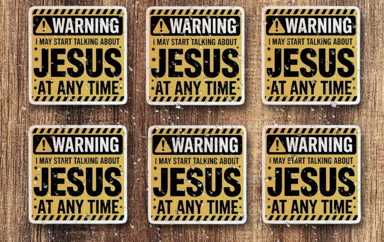 6 PACK – WARNING TALK ABOUT JESUS 2” VINYL DECAL STICKER GOD CHRISTIAN SET LOT