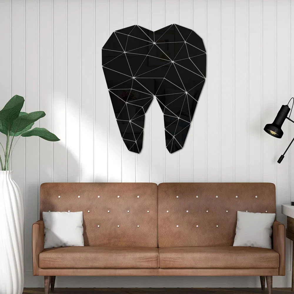 3D Acrylic Tooth Shaped Wall Sticker Mirror Wallpaper Art Aall Decoration