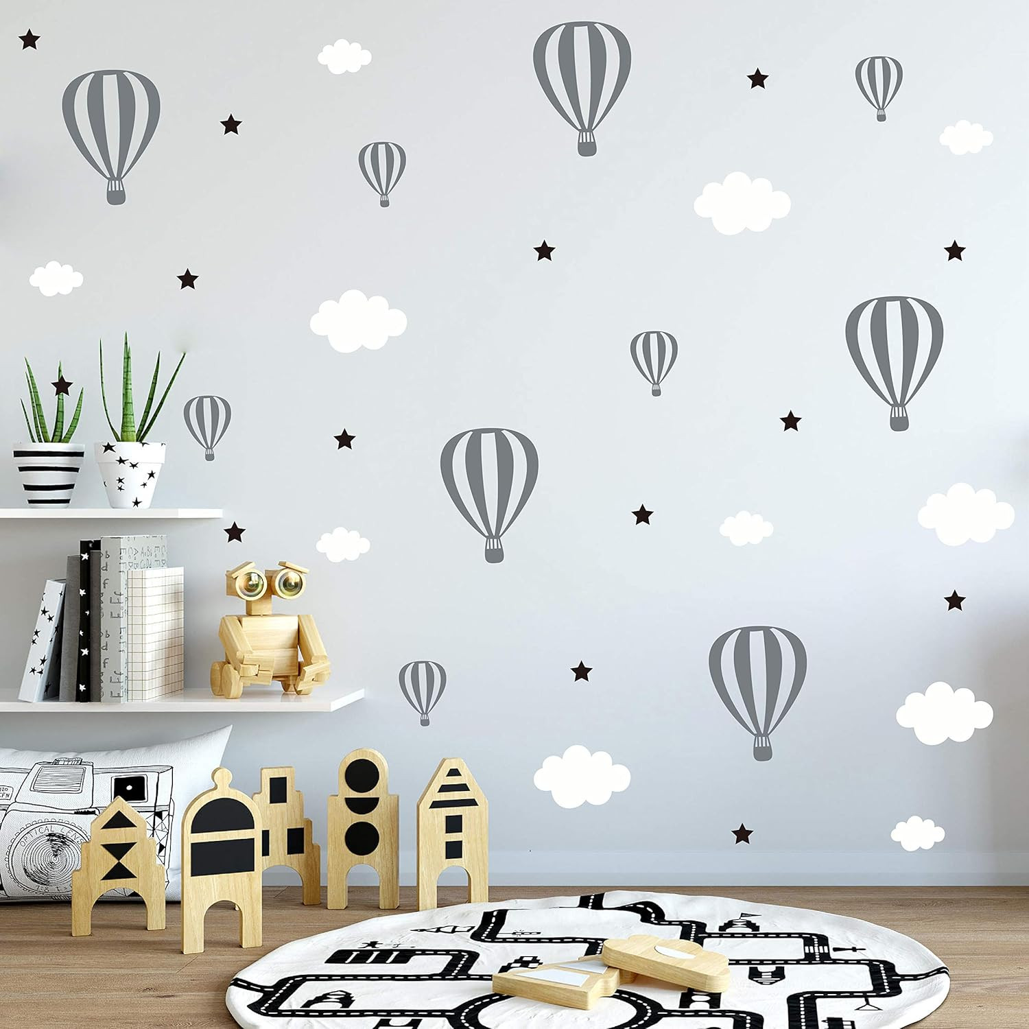 Hot Air Balloons Clouds and Stars Nursery Decor DIY Wall Stickers Bedroom Sel…