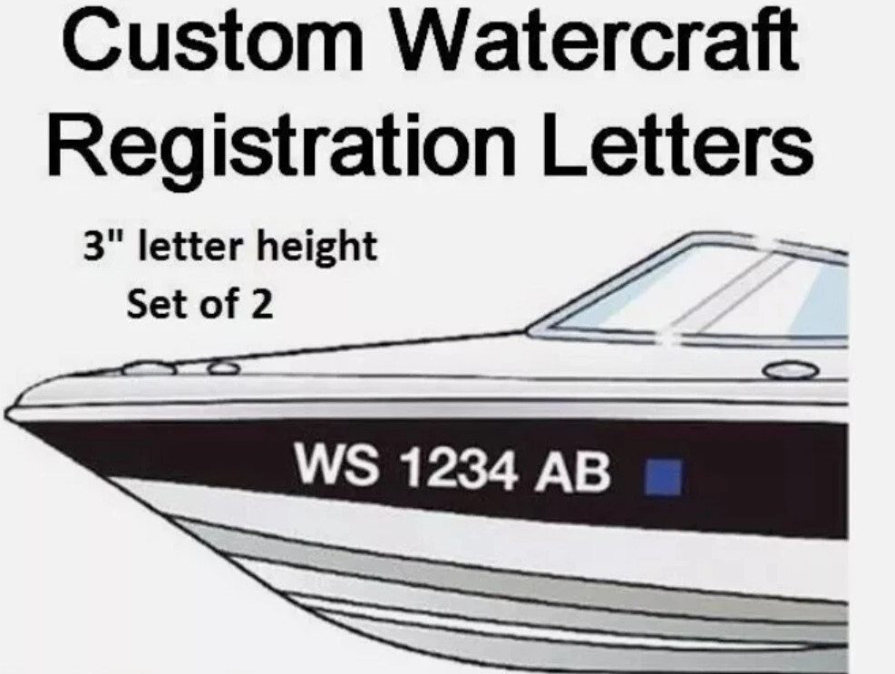 Set of 2 Watercraft Registration Numbers 3″ lettering Vinyl Boat JetSki decals
