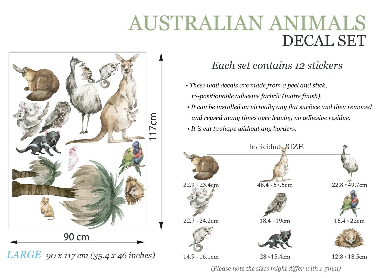 Australian Animals Trees Floral Koala Eucalyptus Removable Nursery Wall Decal