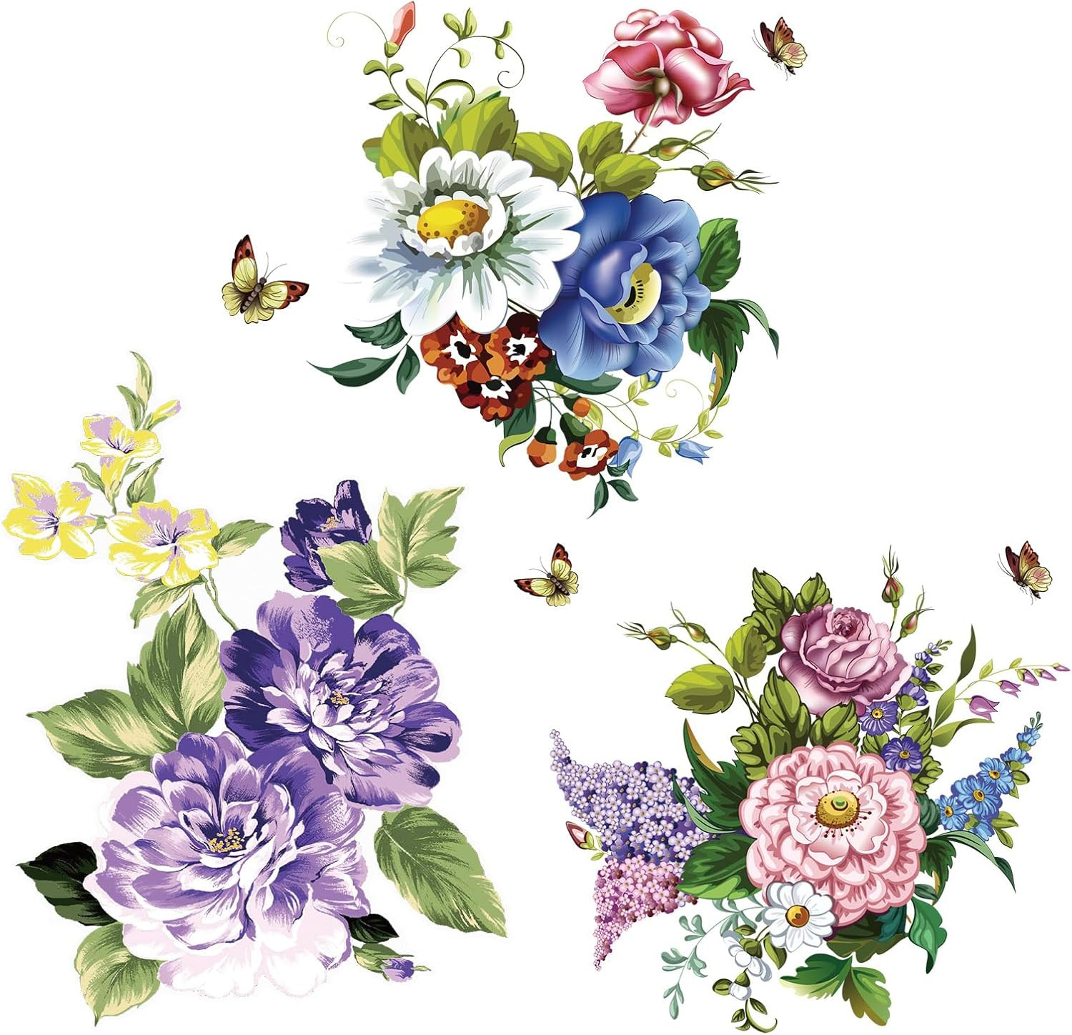 3Pieces Flower Wall Decals Vinyl Peony Wall Decals Peel and Stick Floral Wall St