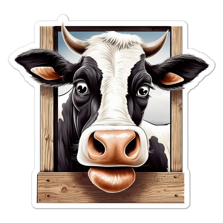 Cow In Window, Vinyl Decal Sticker, Indoor Outdoor, 3 Sizes, #9301