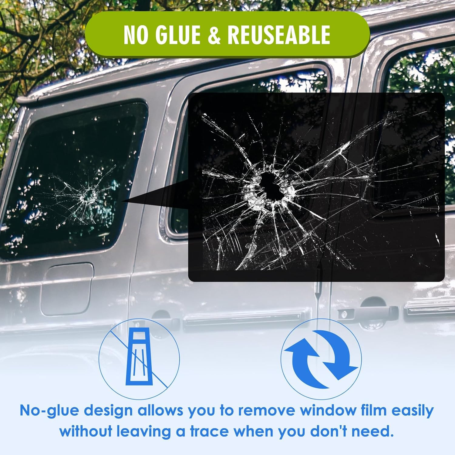 7.5″ Broken Glass Decal – 3 Pack Waterproof Reusable Broken Screen Prank Sticker