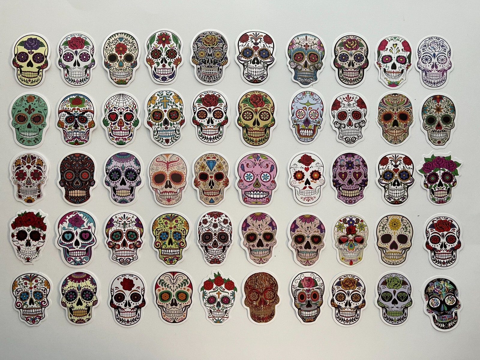 Day of the Dead Skull Stickers Mexico Decals Mexican Sugar Skulls – 50 Stickers