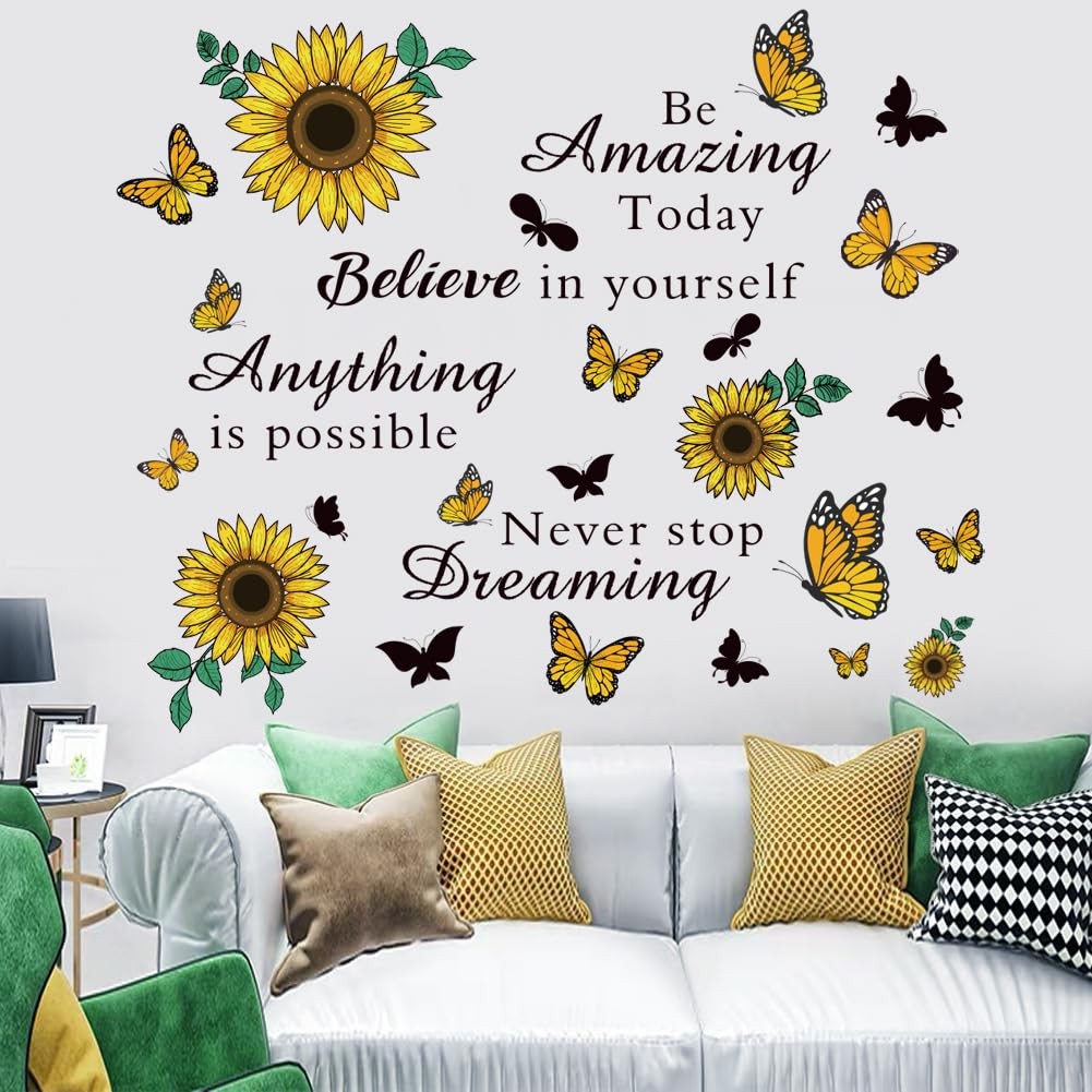 Inspirational Quote Sunflower Wall Stickers – Removable Positive Saying Peel …