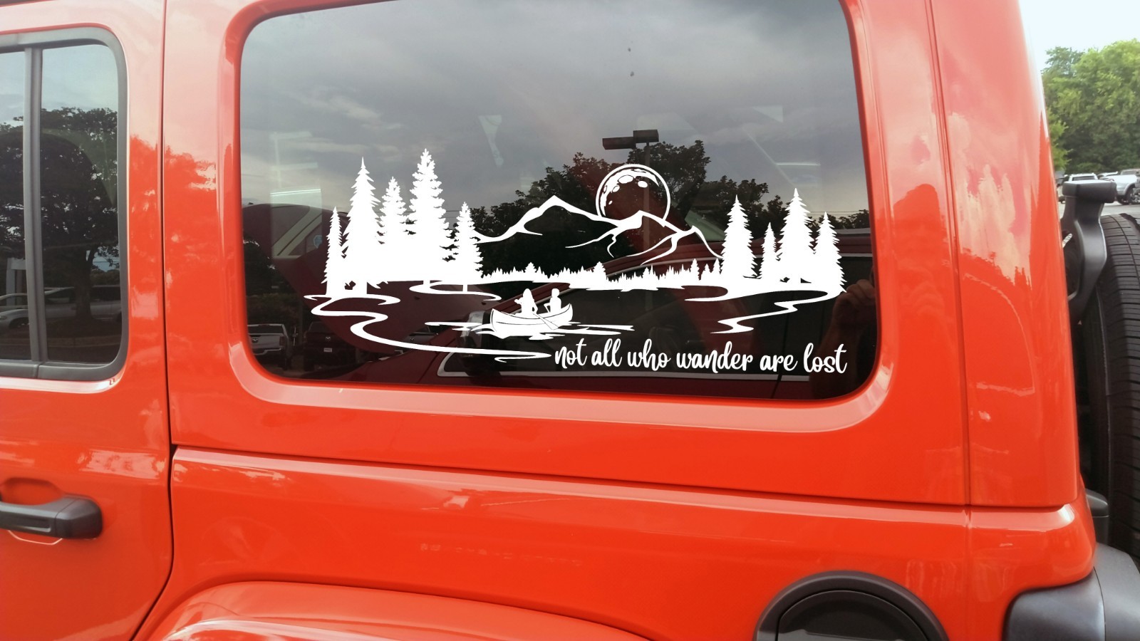 Canoe Lake Moon Mountain Not All Who Wander Are Lost Scene Vinyl Decal Sticker