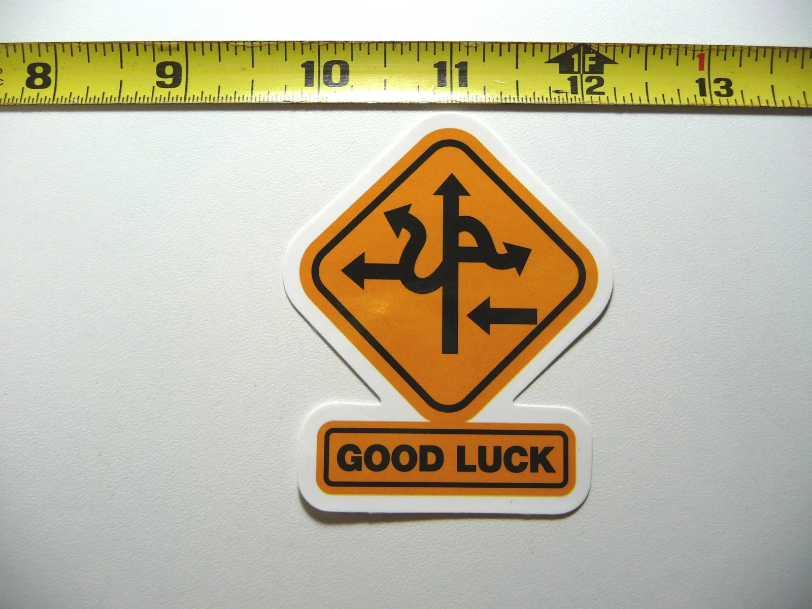 GOOD LUCK ROAD SIGN CONFUSION SMALL STICKER DECAL SIGN FUN LITTLE SIGNS