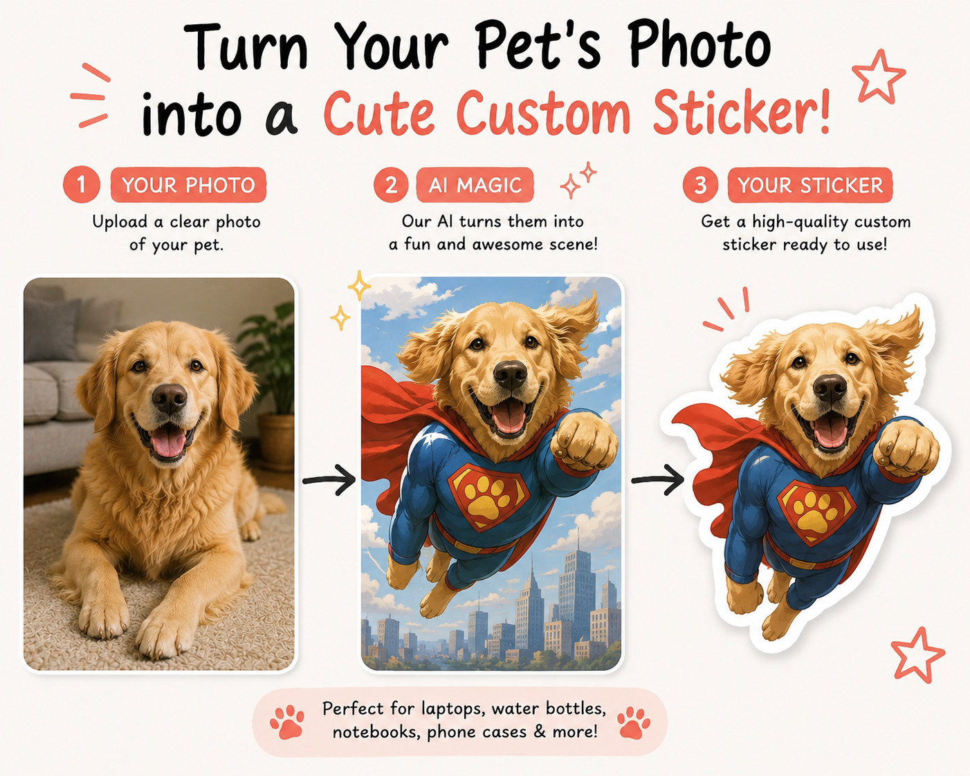 Turn Your Pet Into a Custom Sticker – AI Generated Pet Portrait Decal