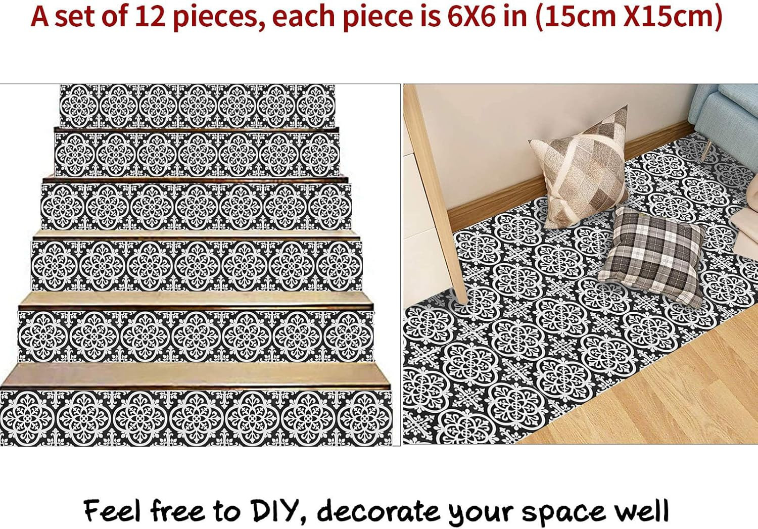 12 Pcs (6X6 In) Decorative Tile Stickers,Peel and Stick Wallcovering Self-Adhesi