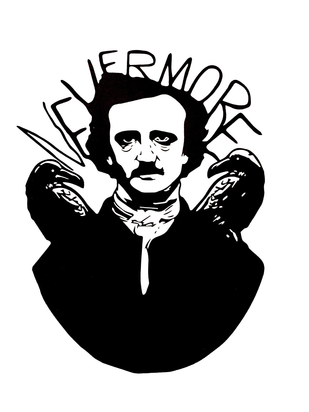 Edgar Allen Poe Nevermore Phone Sticker (2 Inch) Line Art Minimal Gothic Sketch