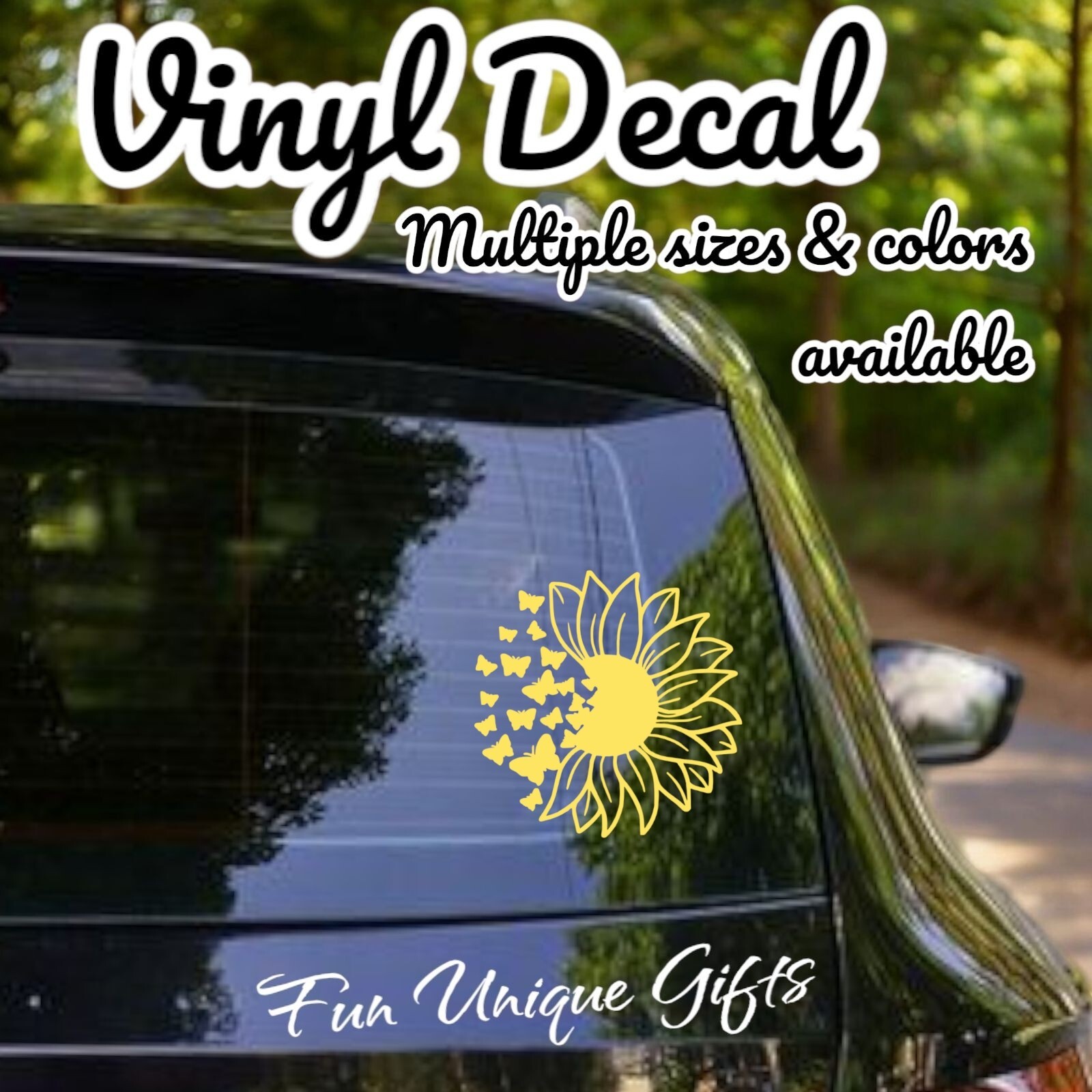Sunflower & Butterflies Vinyl Decal Sticker -Multiple Colors & Sizes- SHIPS FREE