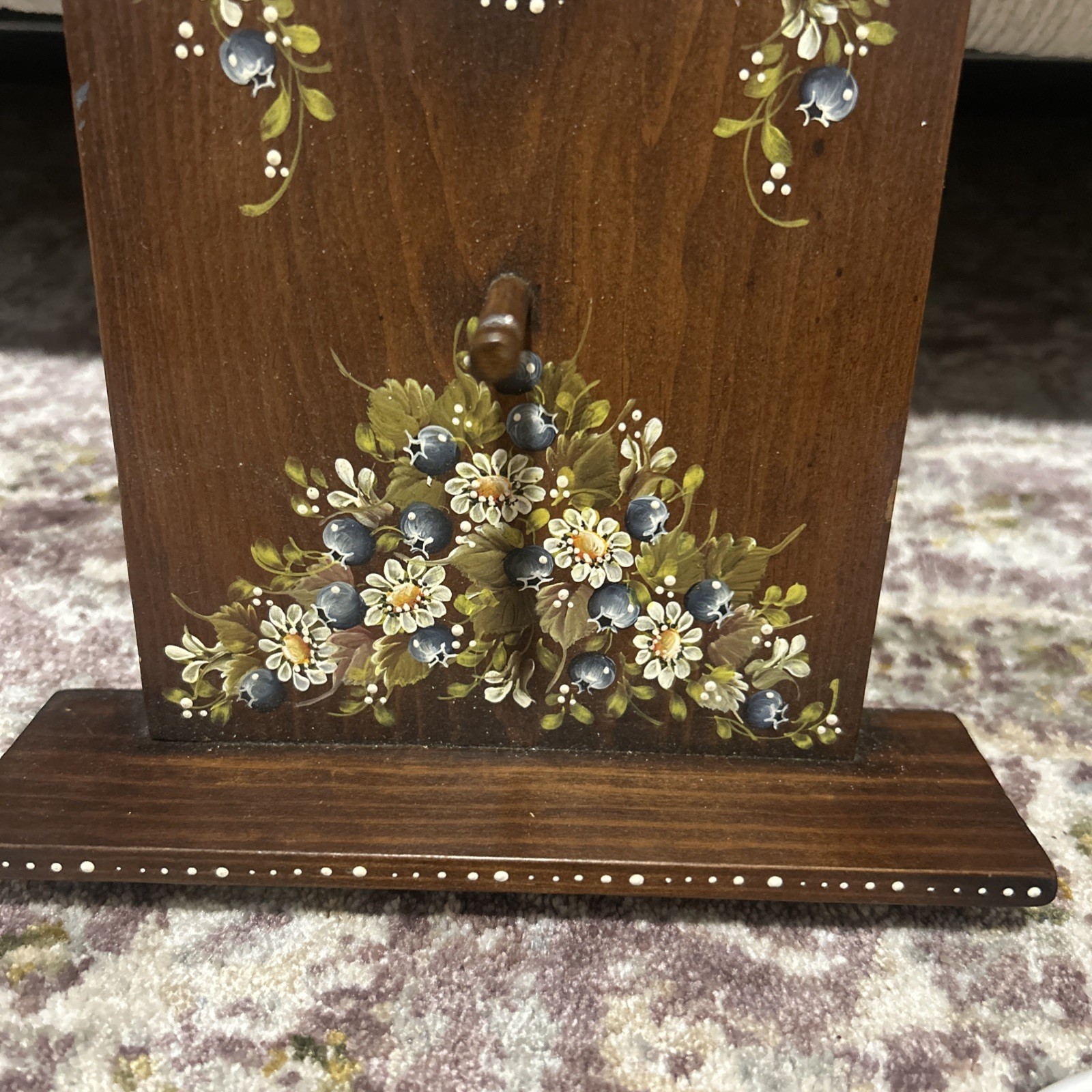 Wooden Decorative Wall Hanging Bird House Hand Painted Blueberry Flowers Singed