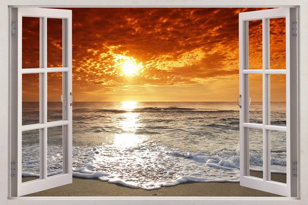 SUNSET BEACH 3D Window View Decal WALL STICKER Home Decor Art Mural Exotic 04