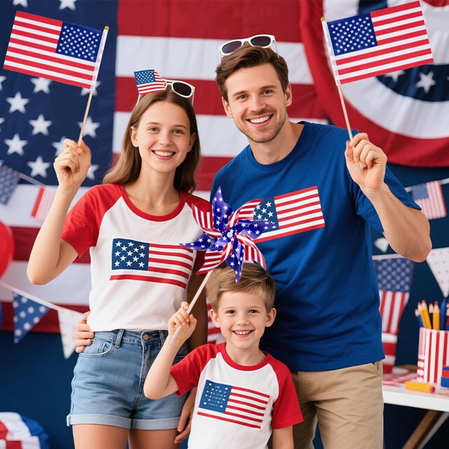 4th of July Decorations USA Flags Pinwheels Red White and Blue Outdoor Patriotic