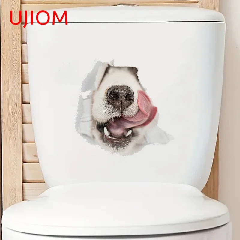 UJIOM 13cm Cute Dog Tear Wall Stickers Personality Graphics Toilet Bathroom