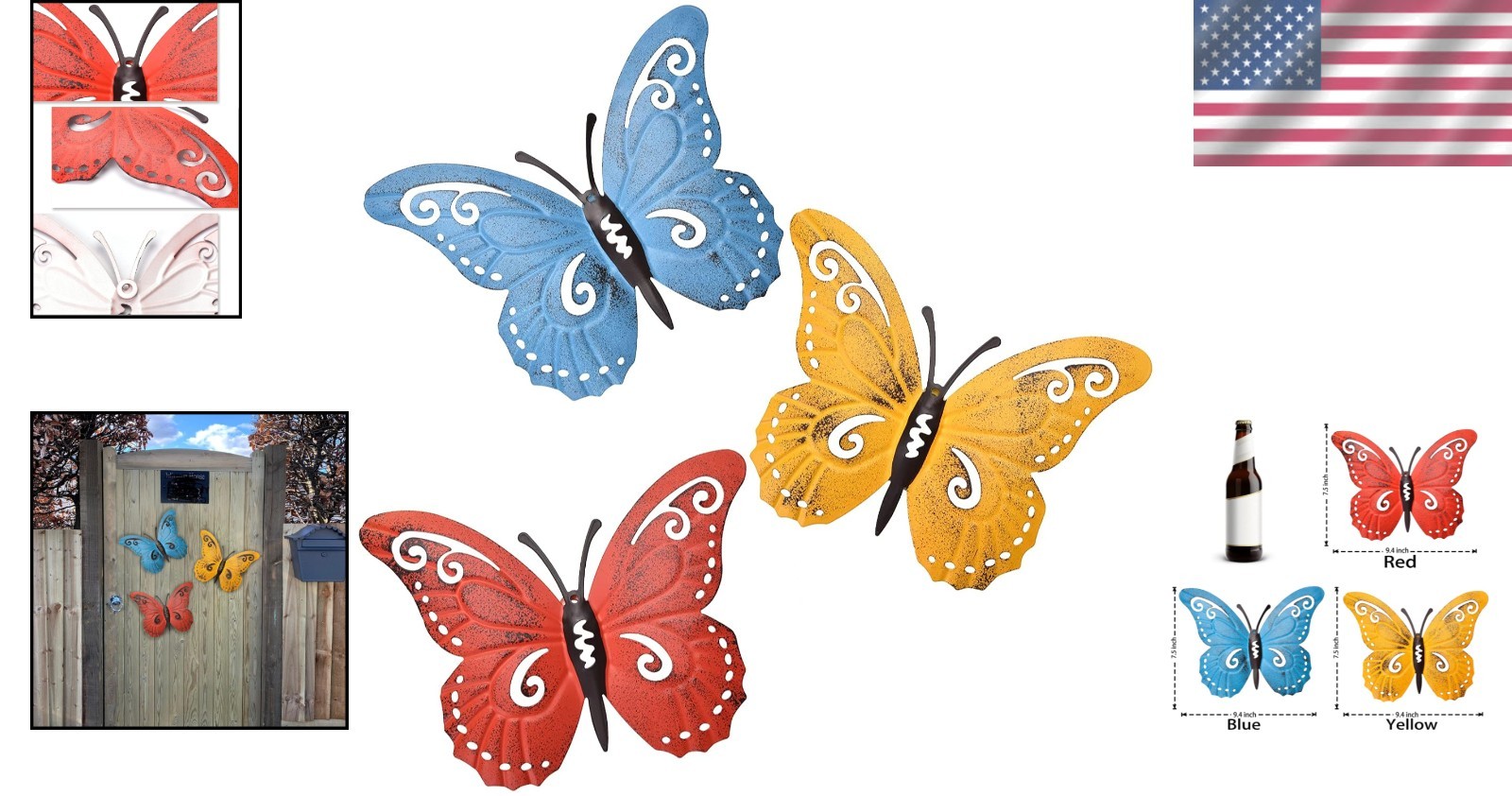 3-Piece Metal Butterfly Wall Decor Set – Outdoor Indoor