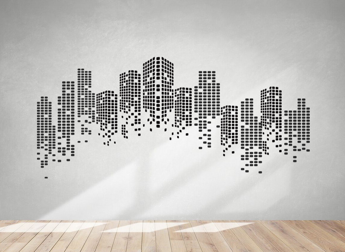 City Silhouette Abstract Living Room Office Sticker Modern Large Wall Decal