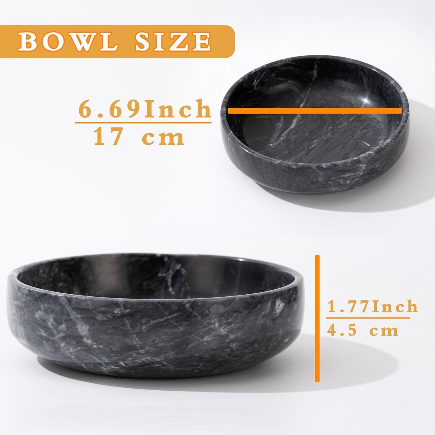 6.7″ Large Decorative Bowl, Natural Marble Large, Black