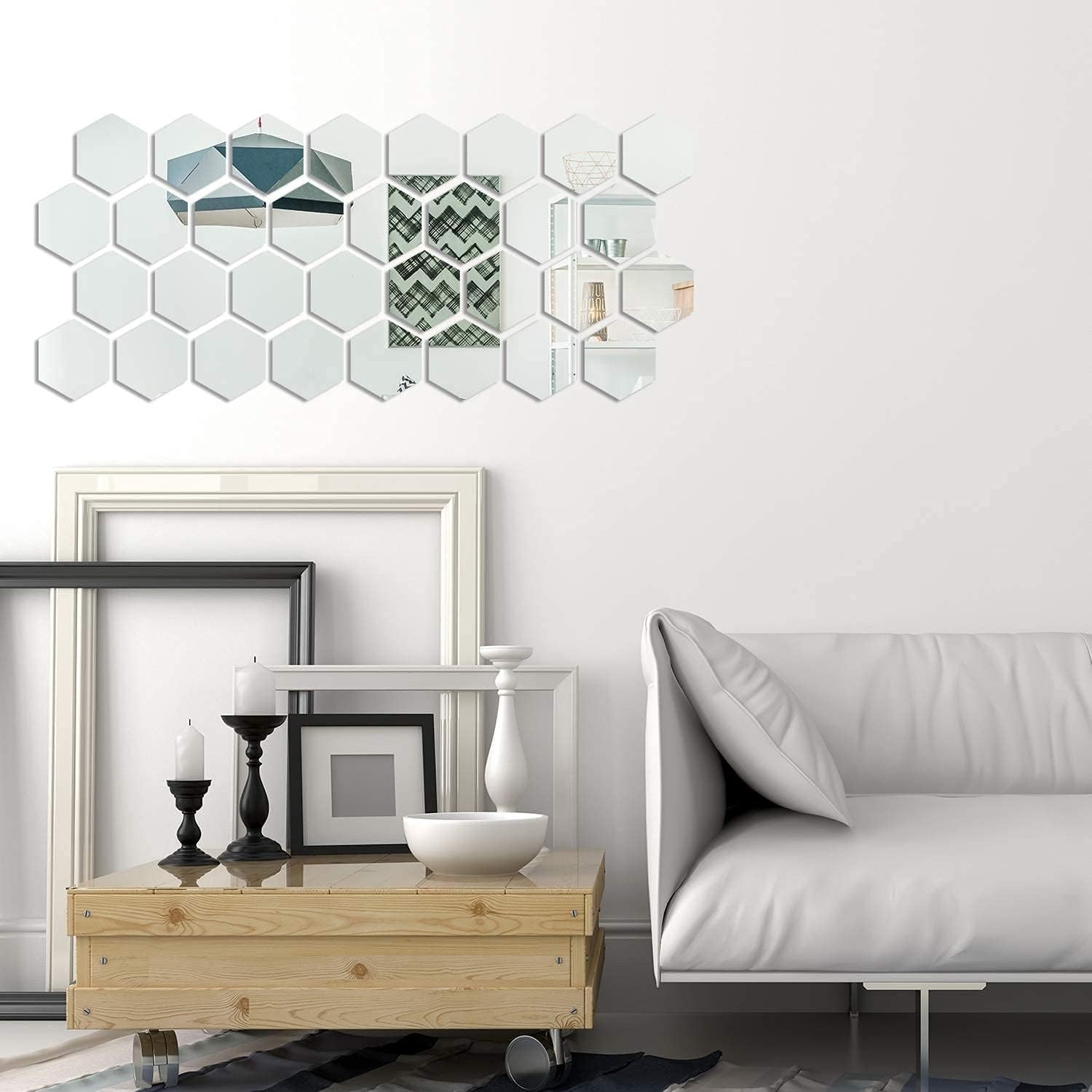 Shappy 24 Pieces Hexagon Mirror Wall 12.6 x 11 x 6.3 cm, Silver